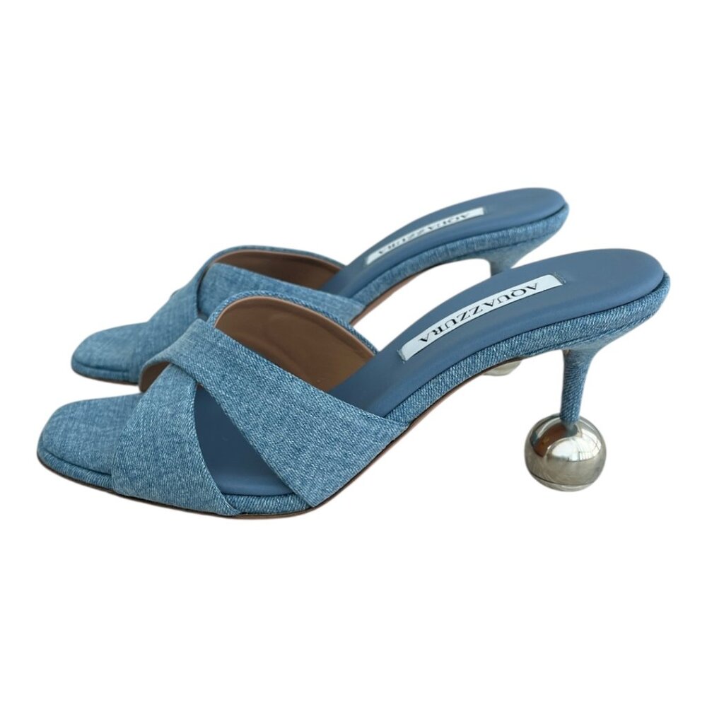 NWT Authentic Aquazzura Darling Mule 75 Open Toe Heels Sandals in Blue Denim - Picture 3 of 10